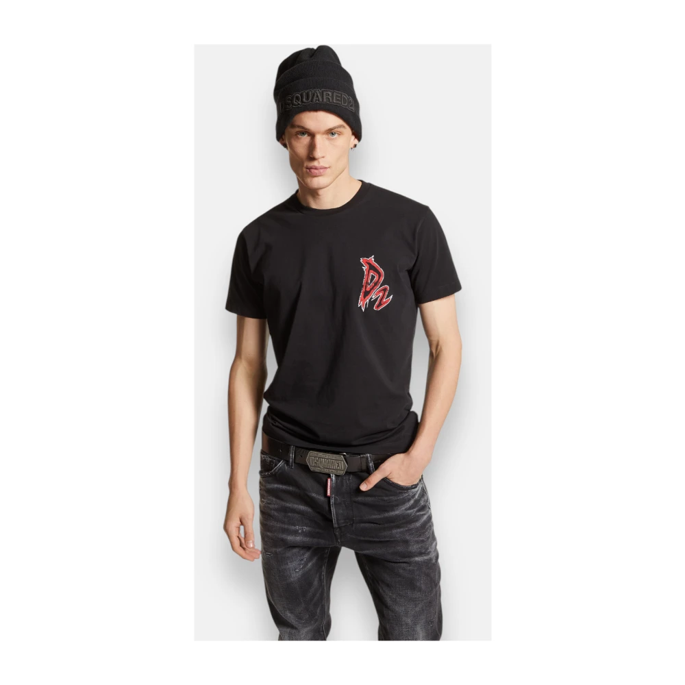 Dsquared2 Minimalistisch Grafisch Devil Print T-shirt Black Heren