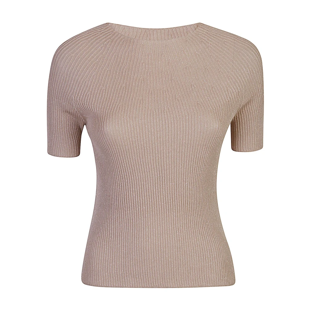 Eleventy Geribbelde ronde hals half mouw shirt Beige Dames