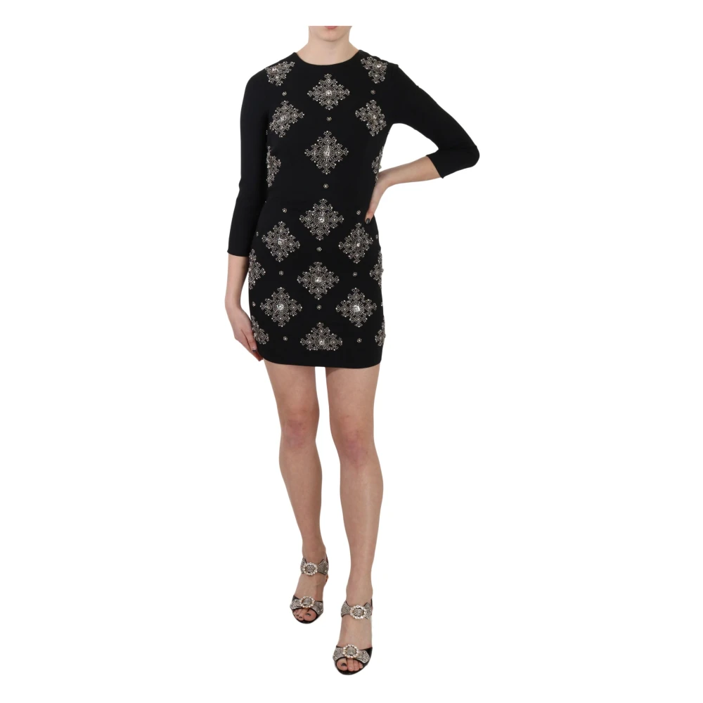 John Richmond Women's Black Short Dresses, 2XS, Crystal Stretch Mini Shift Dress