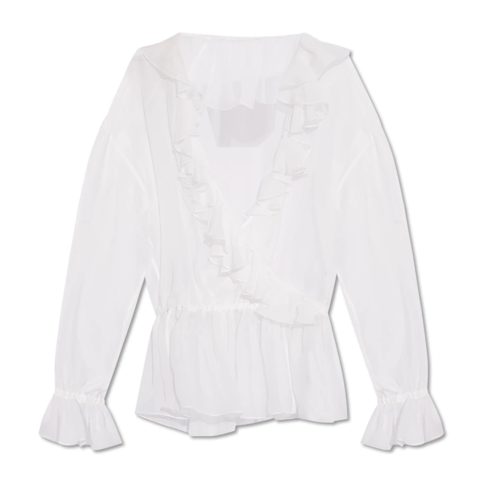 Dolce & Gabbana Zijden Chiffon Ruches Blouse White Dames