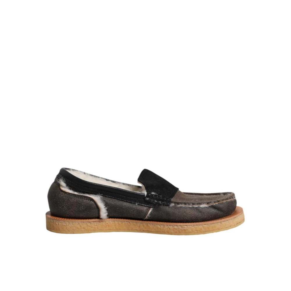 Dolce & Gabbana Men's Brown/White Leather Loafers Rubber Sole