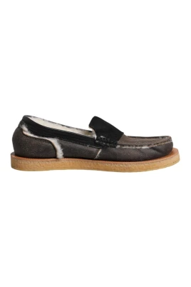 Brun Vit Läder Loafers Gummisula