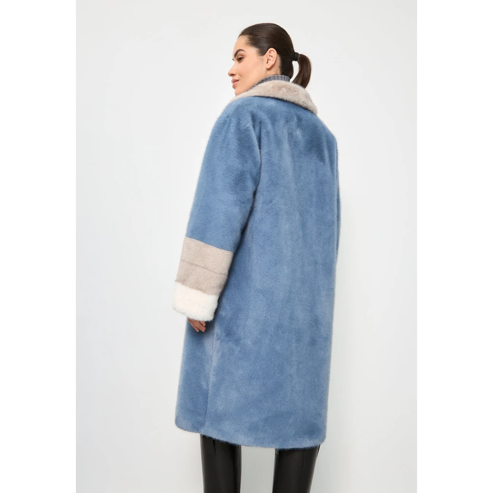 Cesare Gaspari Schitterende Kristal Nep Bontjas Blauw Blue Dames