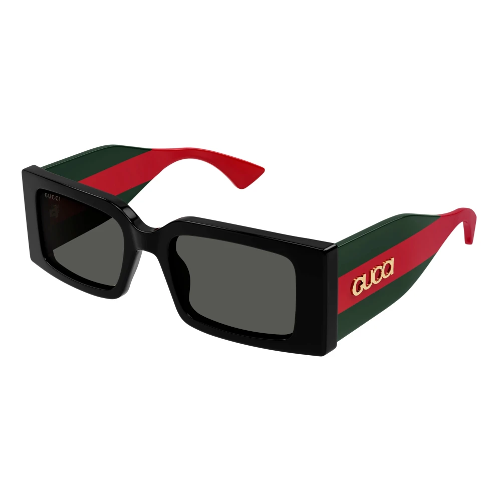 Gucci Women's Black Rectangular Sunglasses With Web Detail - Sunglasses - 52 Mm - Accessories