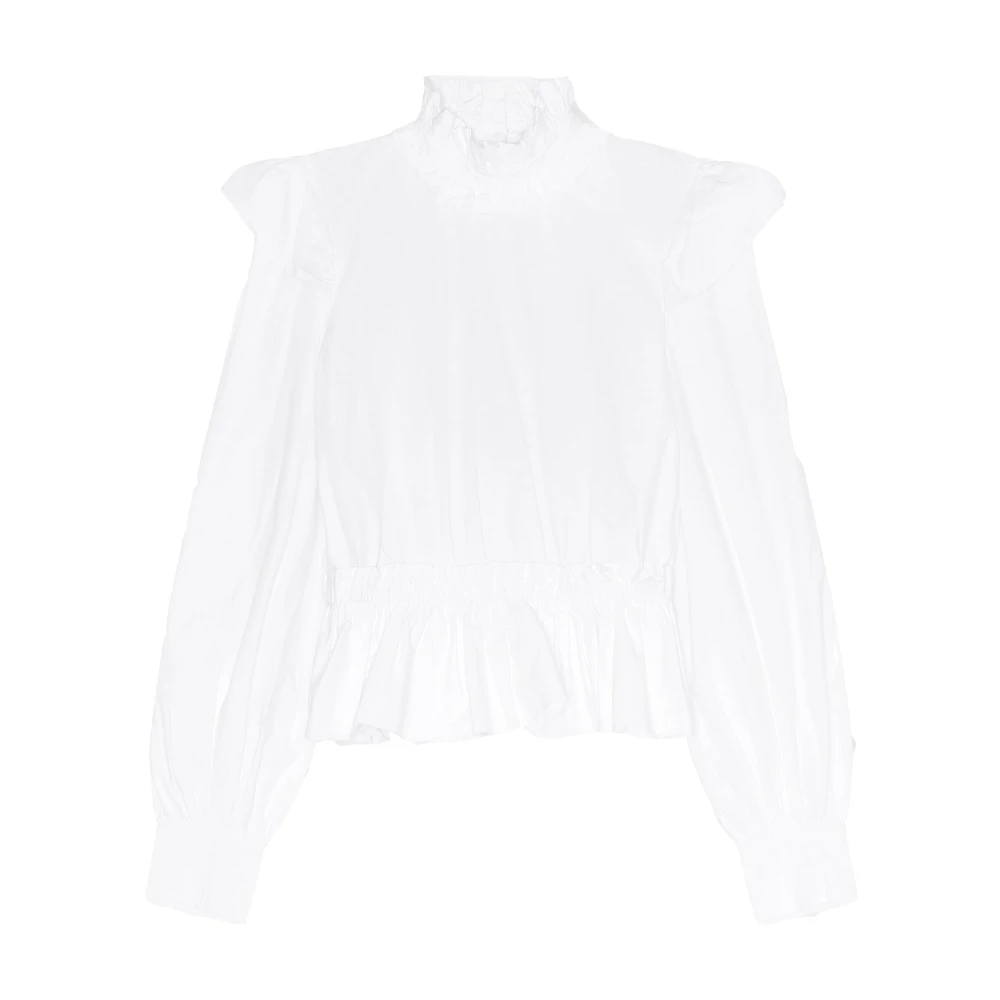 Ganni Gerimpelde Katoenen Blouse White Dames