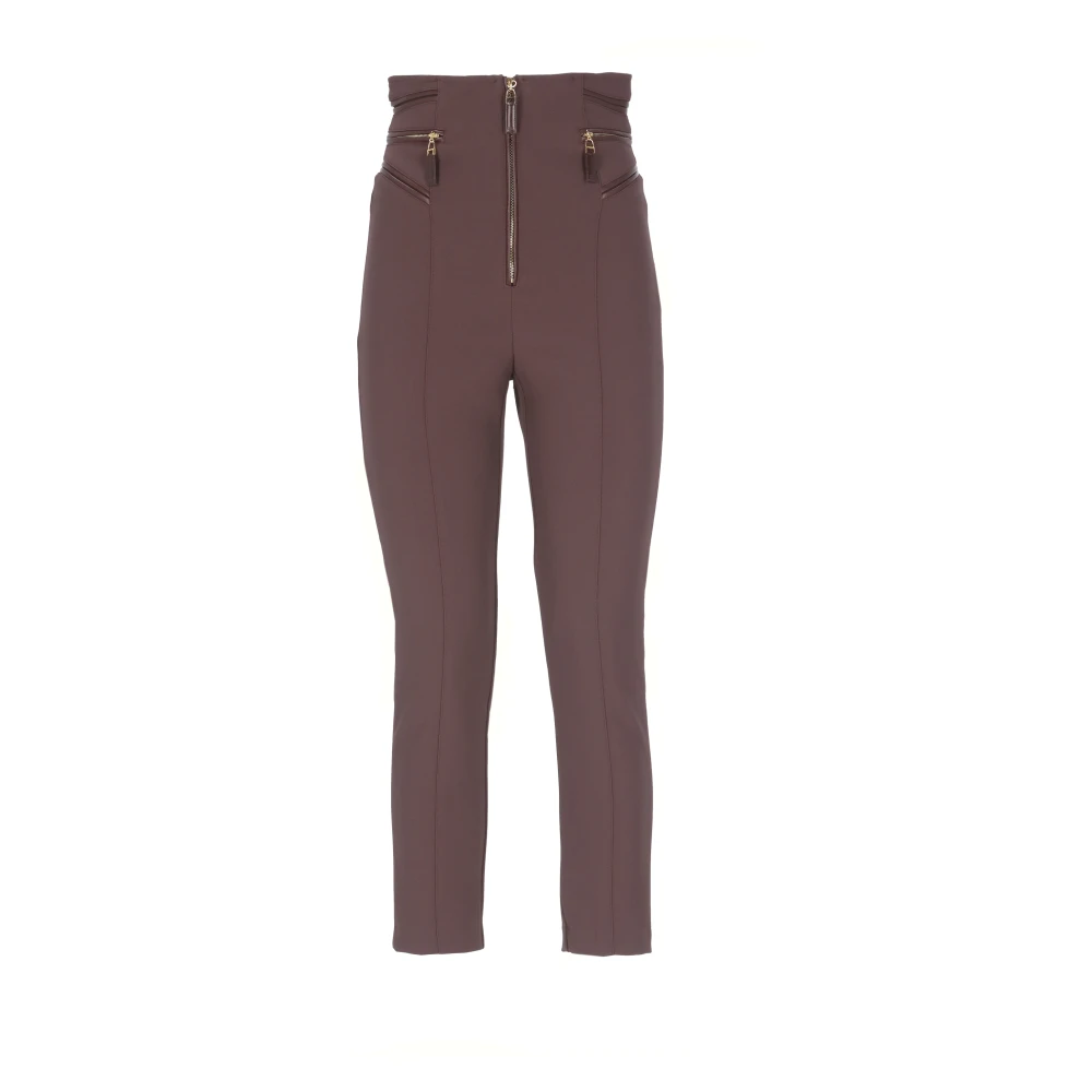 Elisabetta Franchi Red Cropped Trousers, Female, L, Bordeaux Crêpe Cropped Trousers For Woman