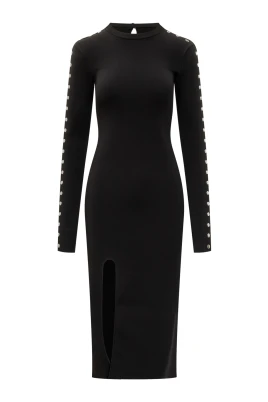 Studded Knit Fitted Midi Dress