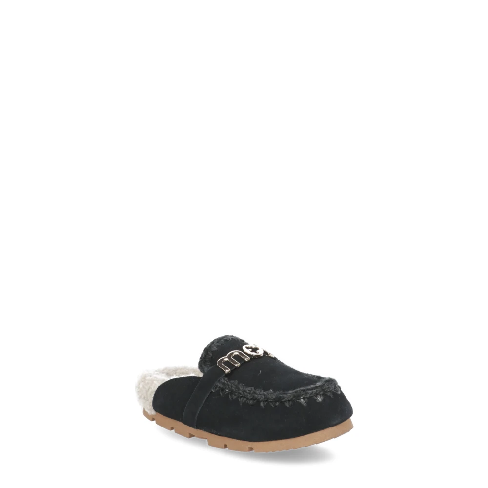 Mou Zwarte Suède Slippers met Touwdetails Black Dames