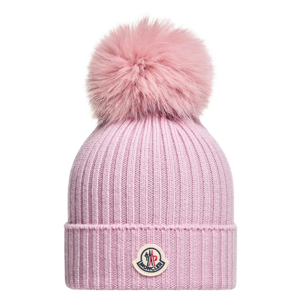 Moncler Girls Pink Hats & Caps, S, Knitted Pom Pom Hat