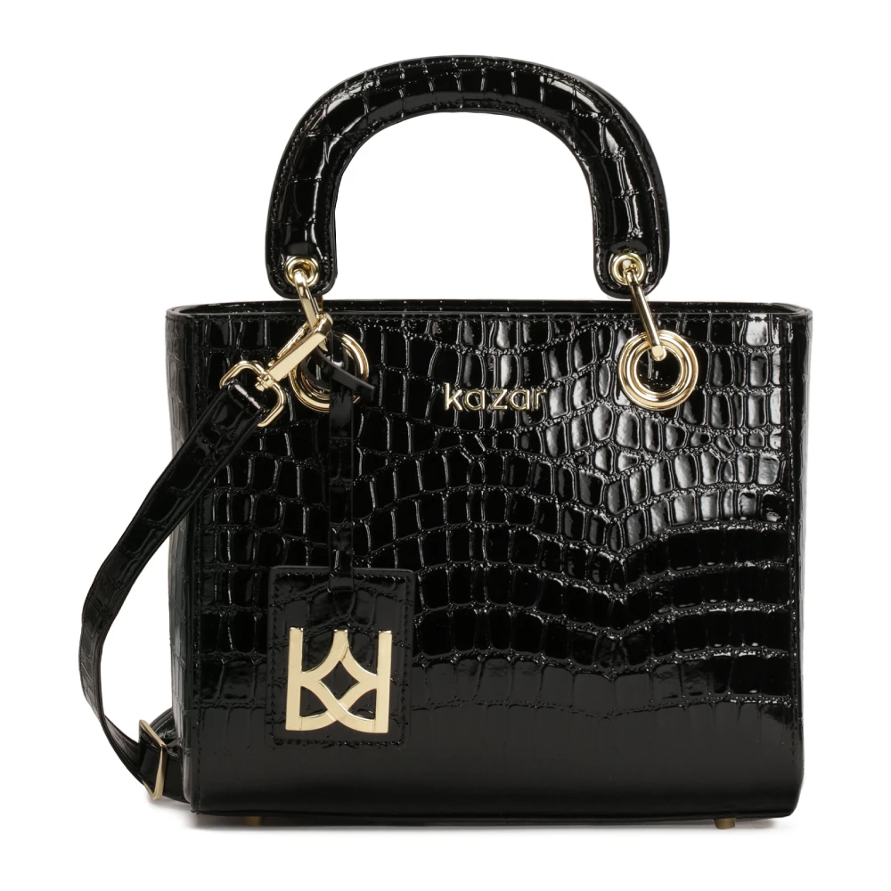 Kazar Elegante leren handtas met handgrepen geaccentueerd door print Black Dames