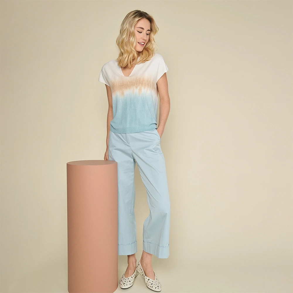 Marie Méro Moderne Wijde Pijp Katoenen Broek Blue Dames