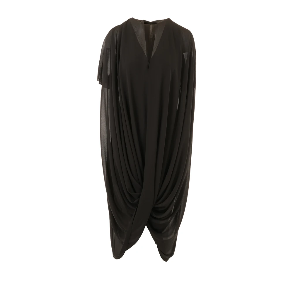 Mm6 Maison Margiela Women's Black Midi Dresses, 2XS, Asymmetric Dress With Draping