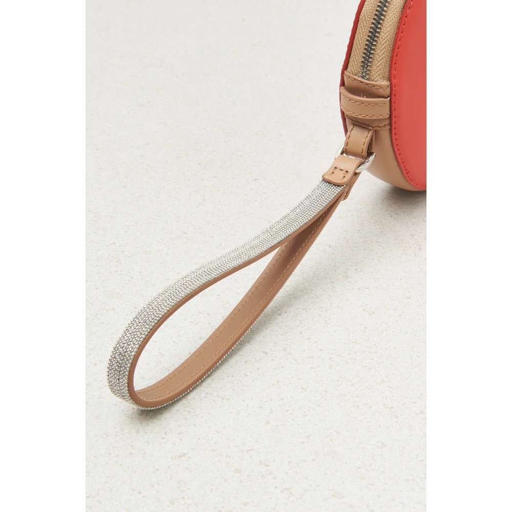 PESERICO Ronde echte leren tas met polsband en schouderband Red Dames