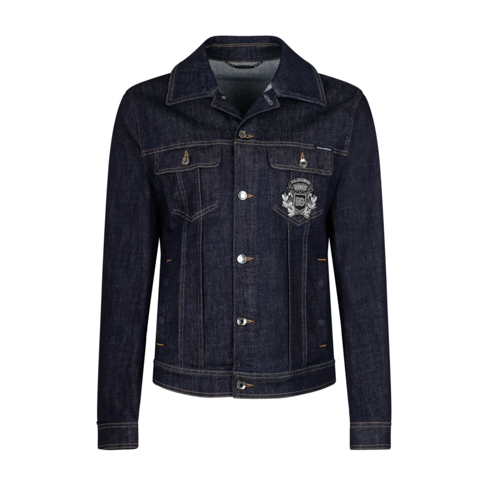 Dolce & Gabbana Mannelijk Blauw Jassen Heren, L, Katoen, Denim Jack Van Katoen Met Patch