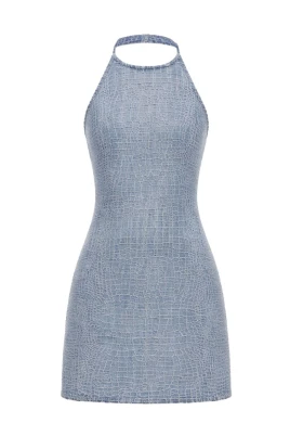 Denim Embellished Mini Dress