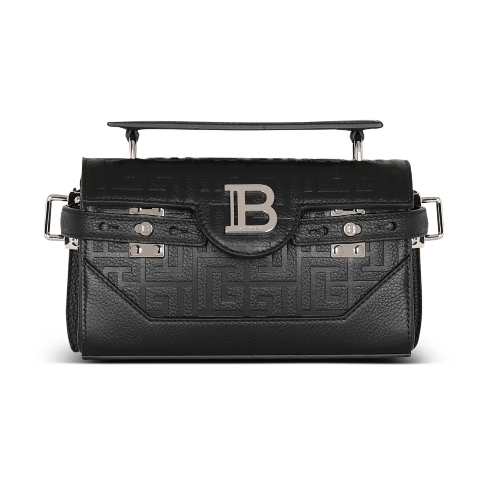 Balmain B-Buzz 19 monogram canvas en leren tas Black Heren