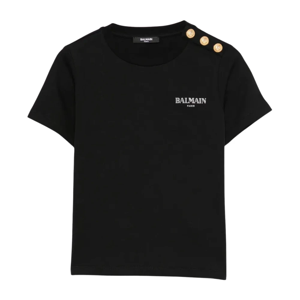 Balmain Unisex Kids Black T-Shirt Con Bottoni - Kids Short Sleeve T-Shirts - 10 Y - Kids