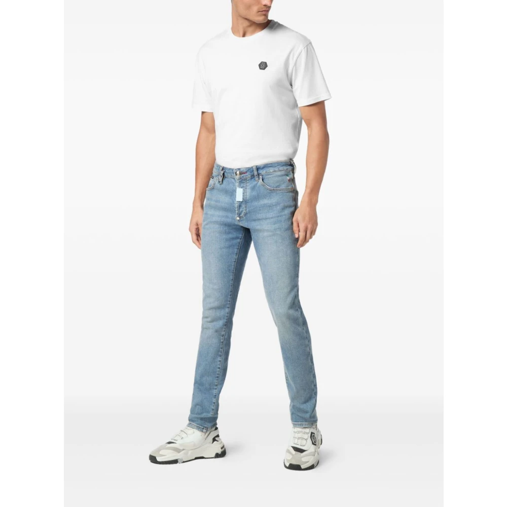 Philipp Plein Gewassen Denim Jeans met Logopatch Blue Heren