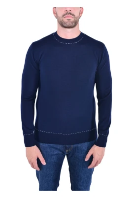 Stitched Wool Crewneck Sweater