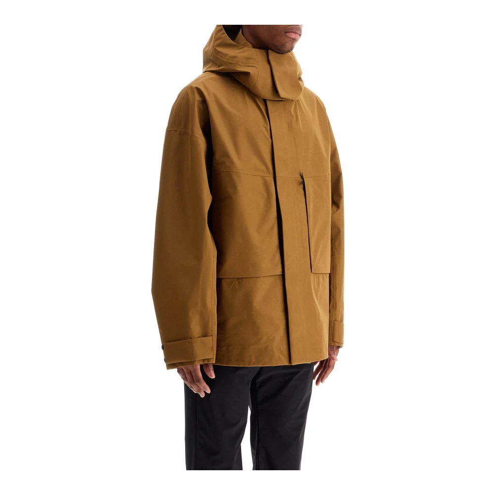 Herno Moderne Waterdichte Korte Jas met Capuchon Brown Heren