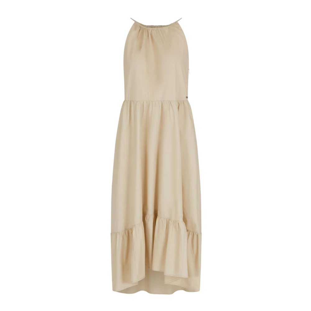 Armani Exchange Women's Beige Ruffled American Neckline Dress