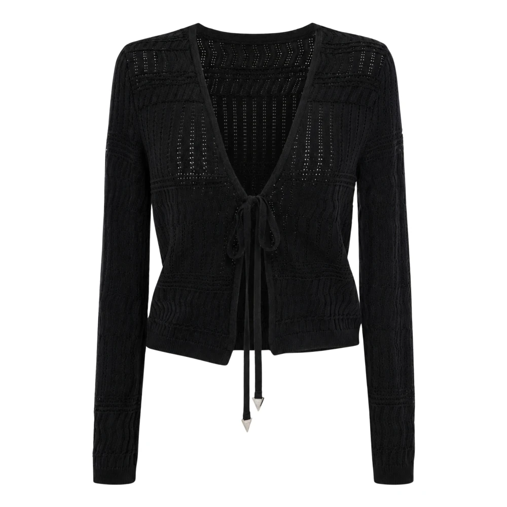 Akep Women's Black Cardigans, S, Cropped Open-Knit Cardigan