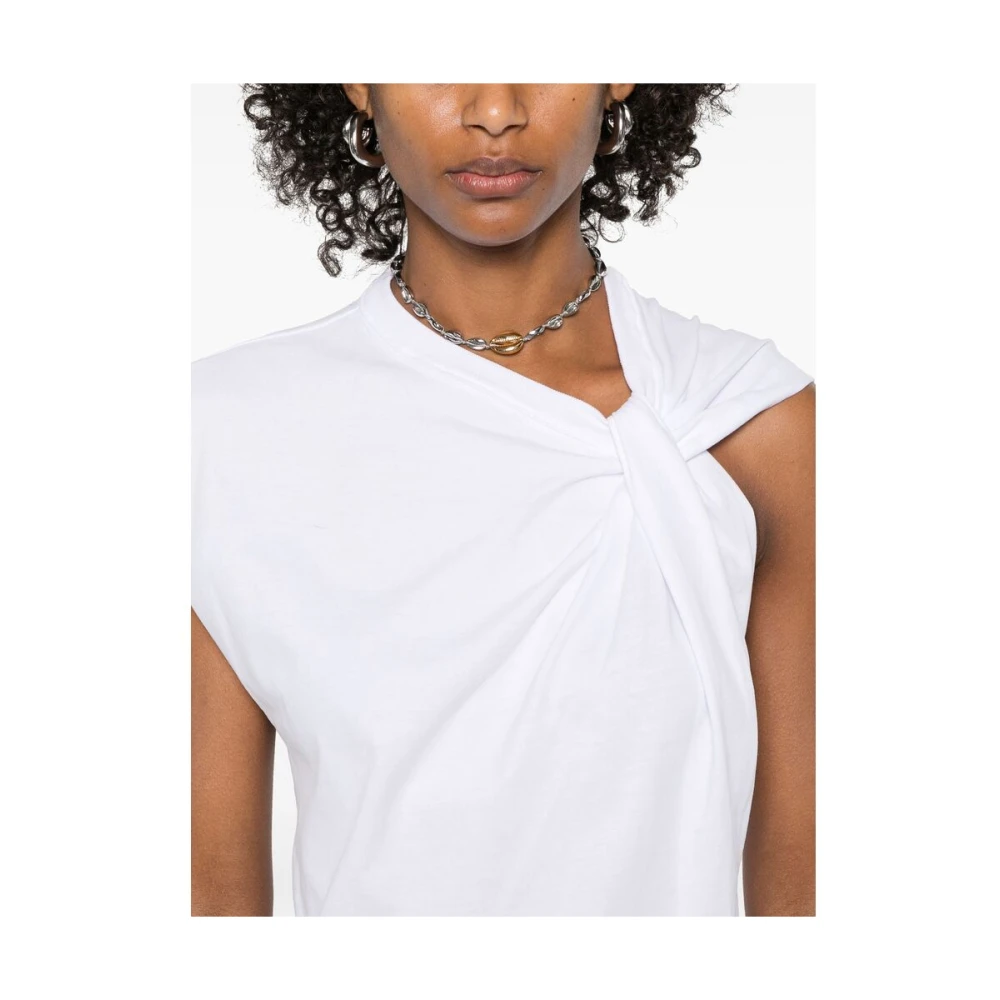 Isabel marant Witte Knoopdetails Asymmetrische Hals Jurk White Dames