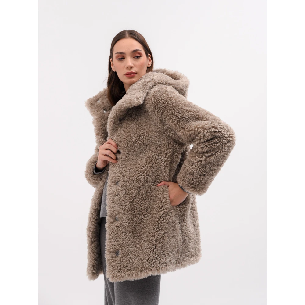 RRD Omkeerbare Faux Shearling Jas met Capuchon Gray Dames