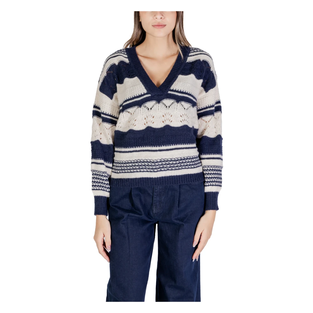 Ichi Herfst Winter Dames Gebreide Kleding Collectie Blue Dames