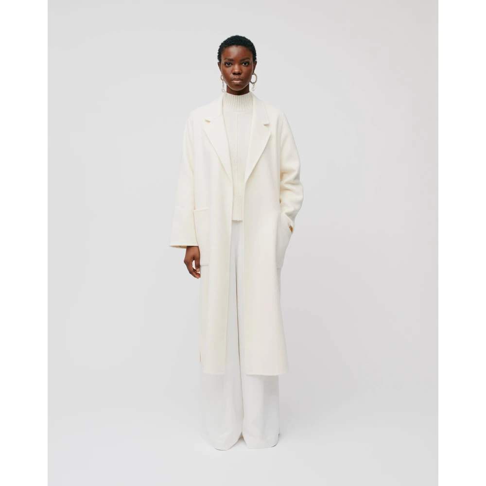 IVY OAK Midi Wollen Jas met Riem en Zakken White Dames