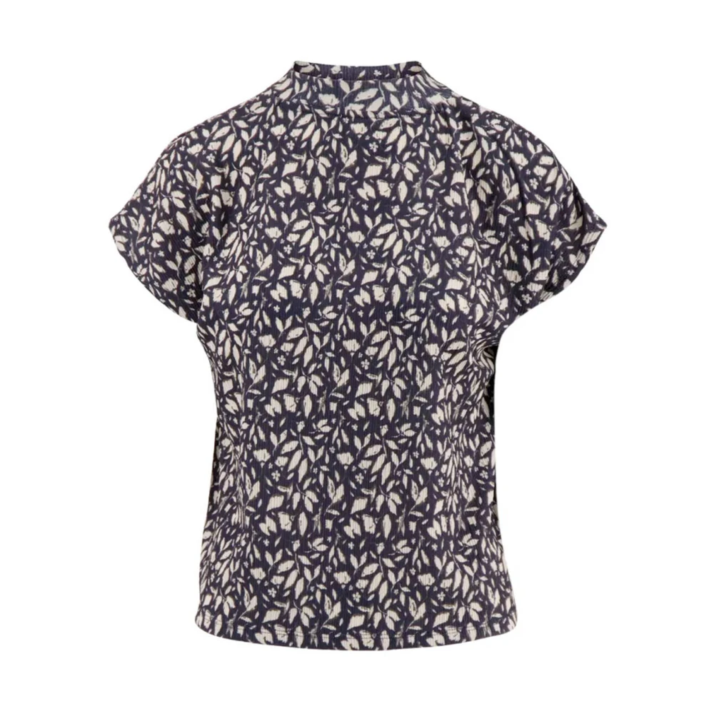 Zusss Korte Mouw Turtle Top met Bladprint Multicolor Dames