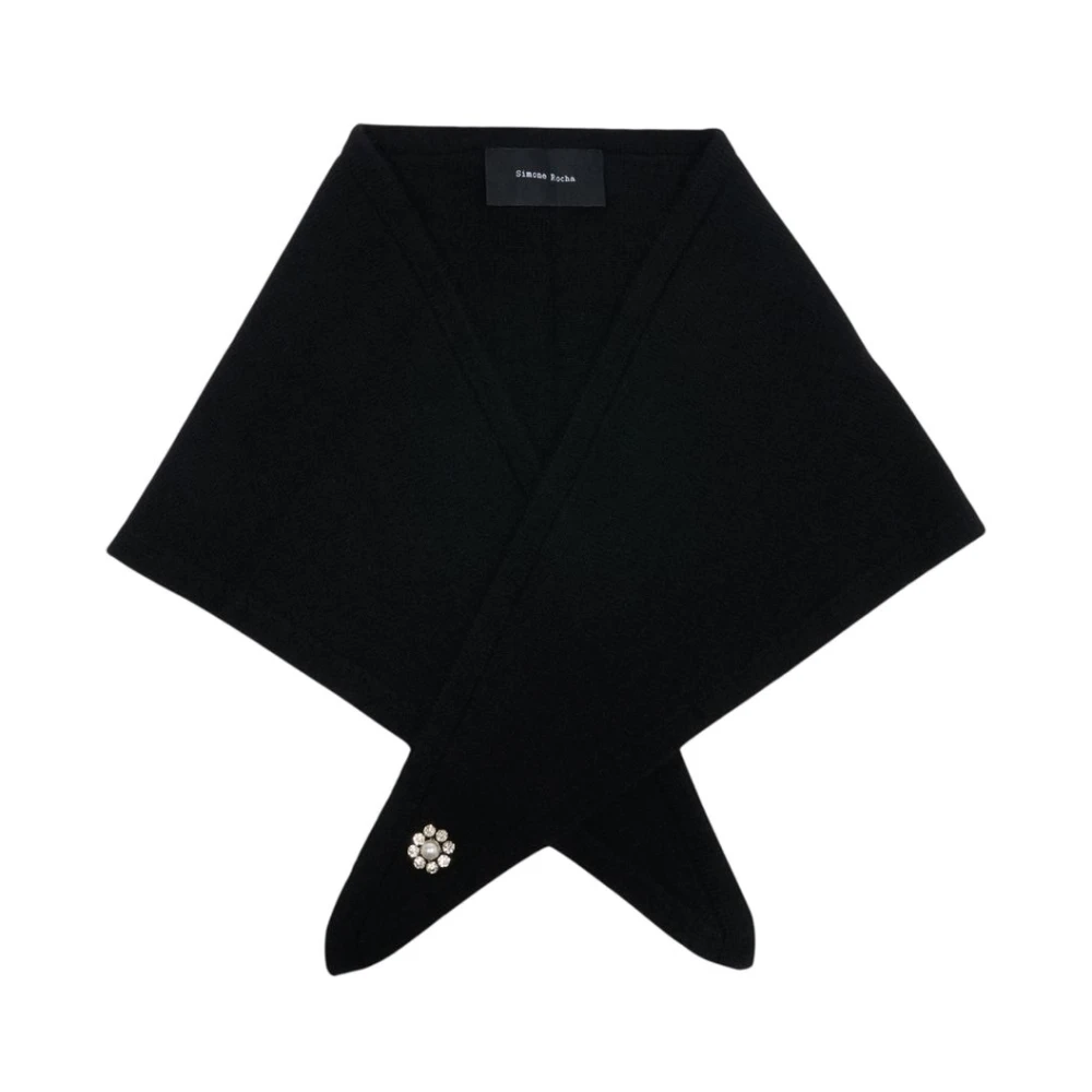 Simone Rocha Black Winter Scarves, Female, One Size, Embellished Cashmere Neckerchief