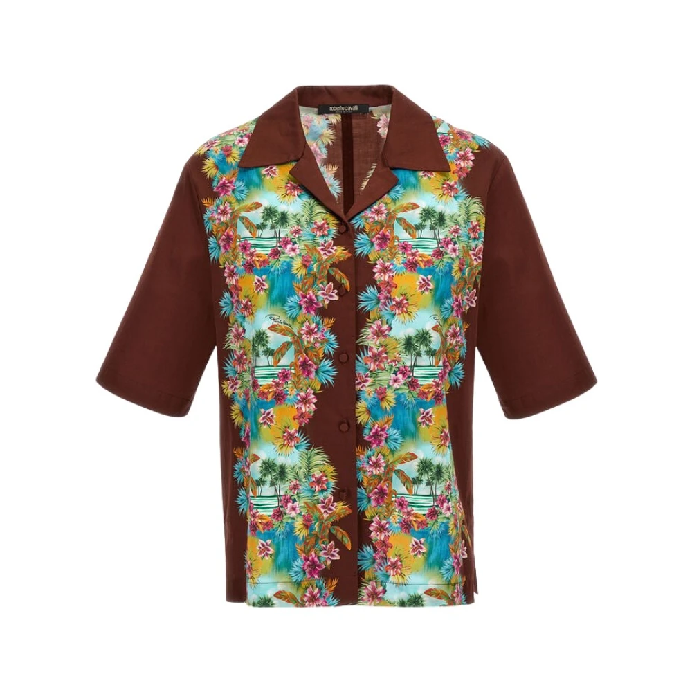 Roberto Cavalli Hawaii Print Short Sleeve Shirt - Female - Shirts - Multicolor - L - Blouses & Shirts