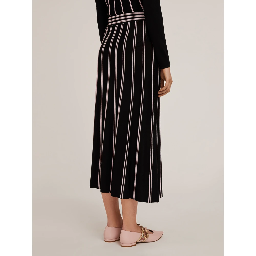 Motivi Gestreepte gebreide rok met plooieffect Black Dames
