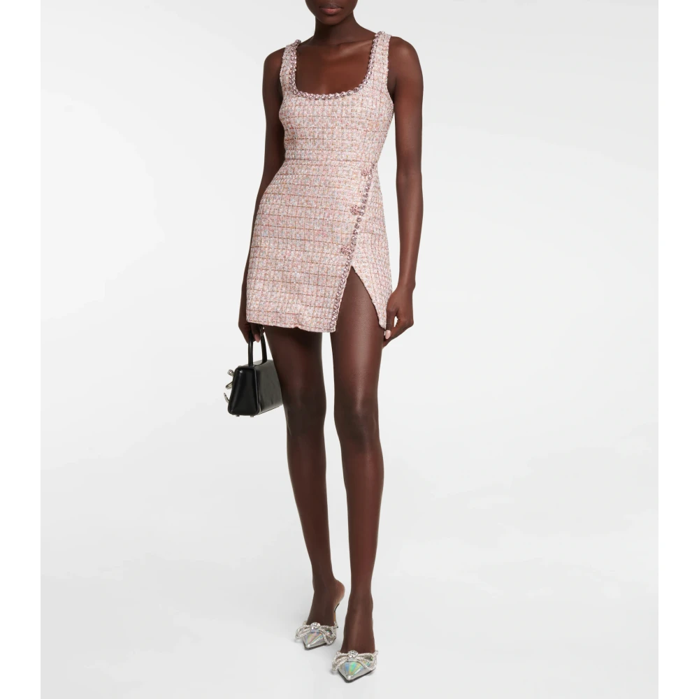 Self Portrait Roze Bouclé Versierde Jurk Pink Dames