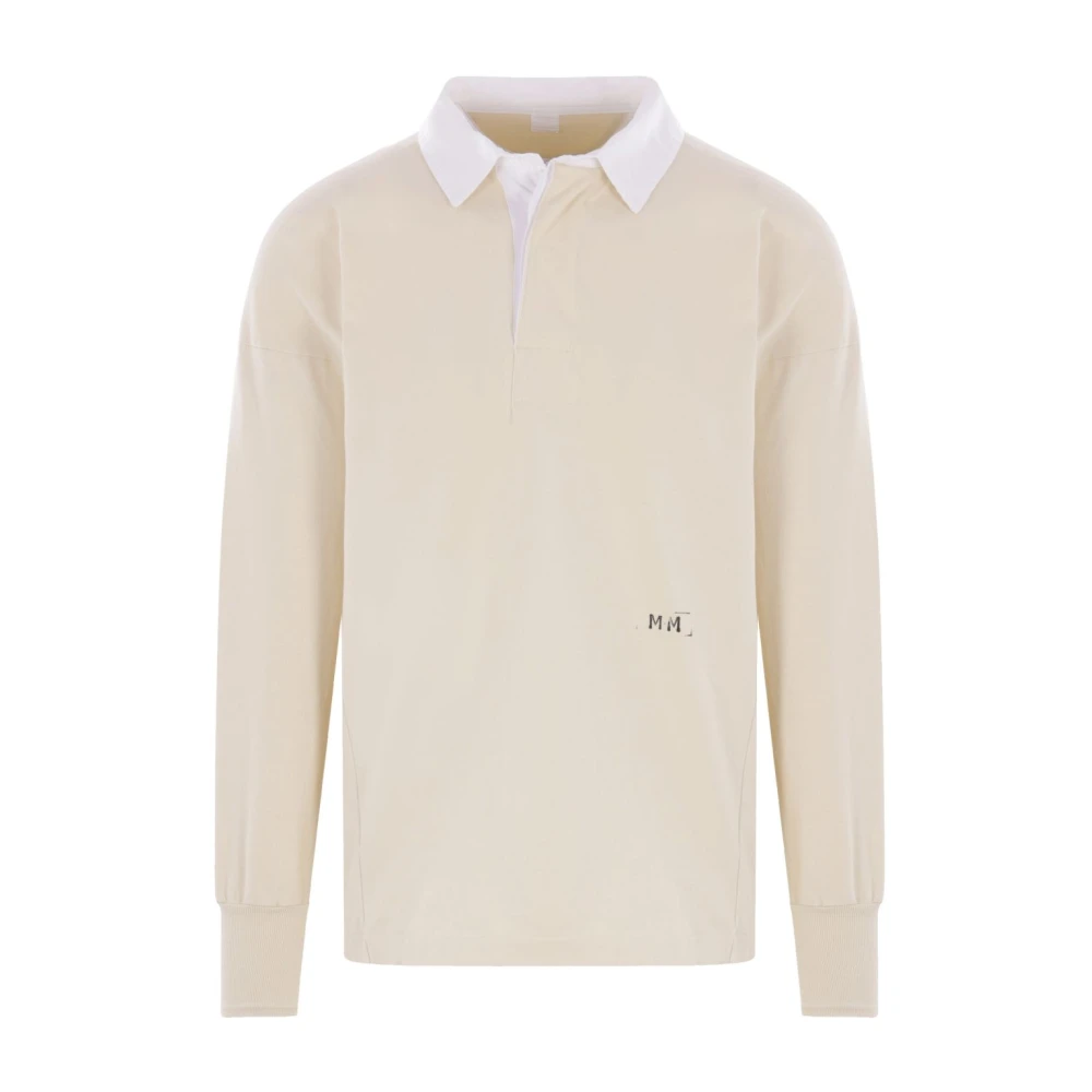 Maison Margiela Witte Katoenen Poloshirt met MM Print Beige Heren