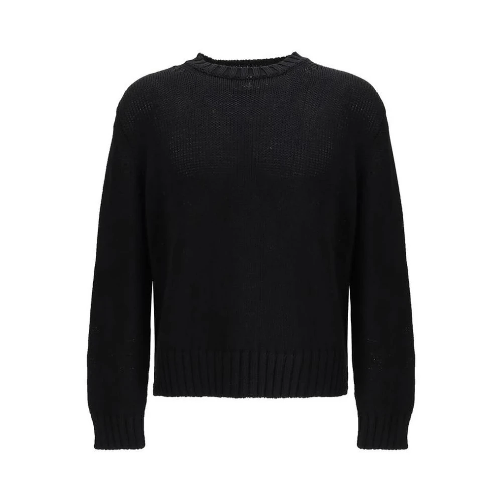 Sunflower Men's Black Cotton Crewneck Sweatshirt With Ribbed Cuffs