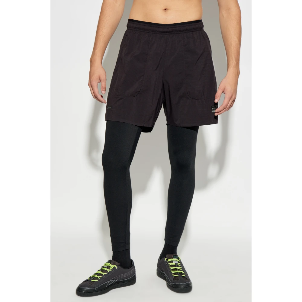Emporio Armani EA7 Shorts met bedrukt logo Black Heren