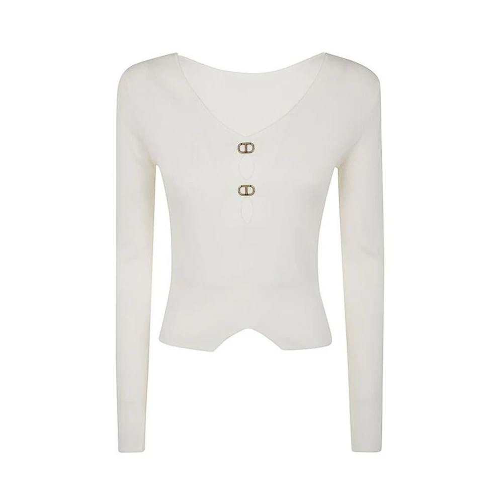 Twinset Omkeerbare V-hals Trui White Dames
