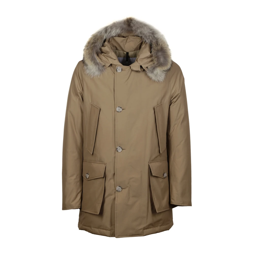 Woolrich Zwarte Waterdichte Bont Parka Jas Beige Heren