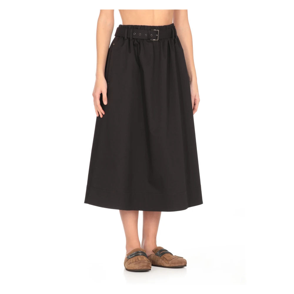 BRUNELLO CUCINELLI Zwarte katoenen rok met elastische taille Black Dames