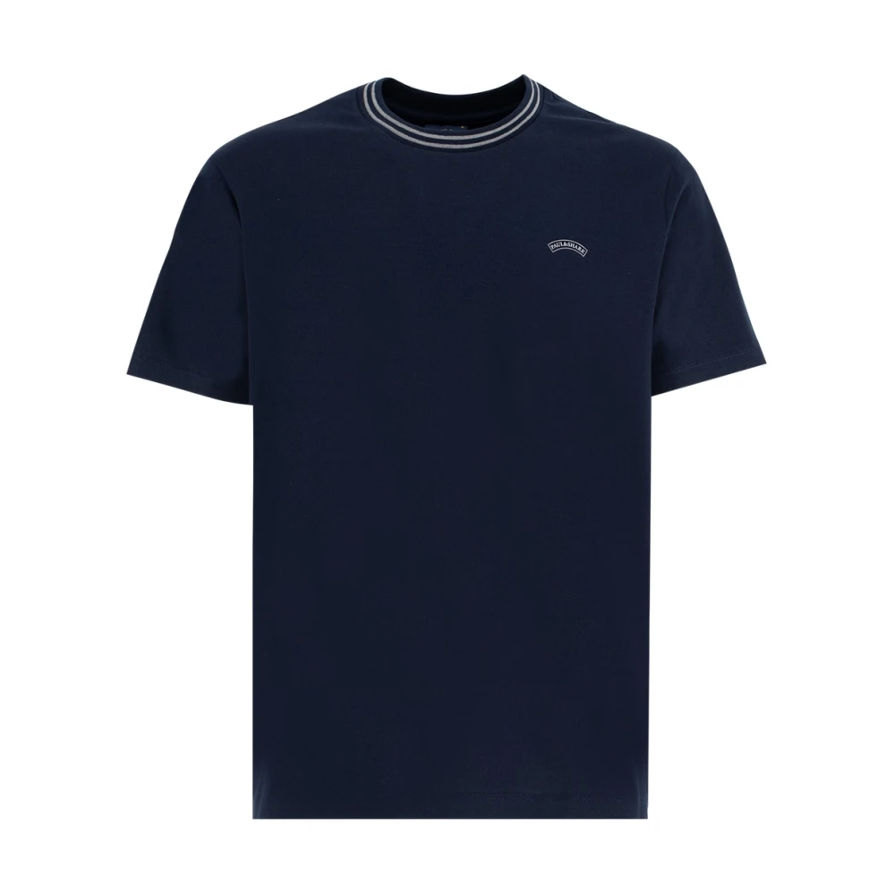 Paul & Shark Bomulls Crew-neck T-shirt med Kontrasterande Ränder Blue, Herr