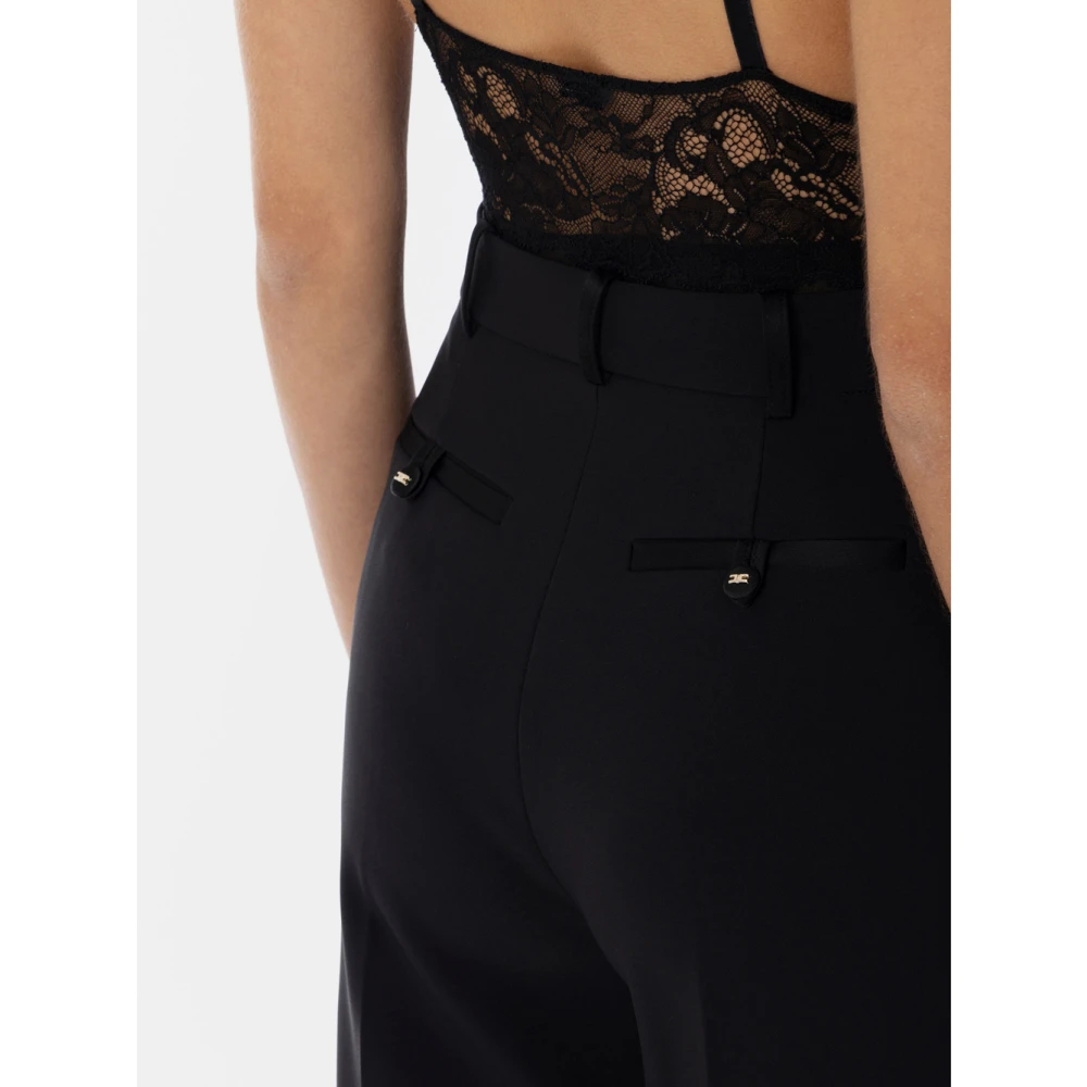 Elisabetta Franchi Zwarte Palazzo Broek met Verfijnde Details Black Dames