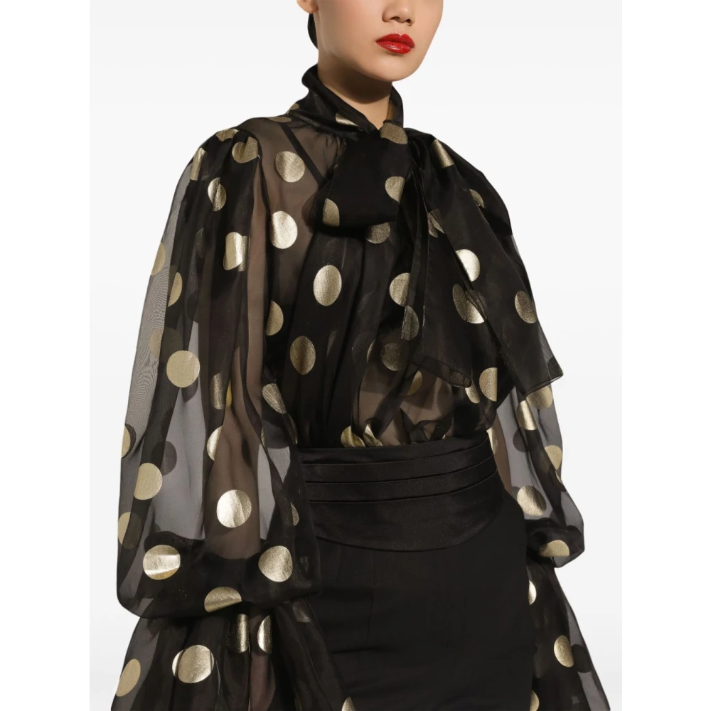 Dolce & Gabbana Zwarte Zijden Polka Dot Geborduurde Overhemd Black Dames