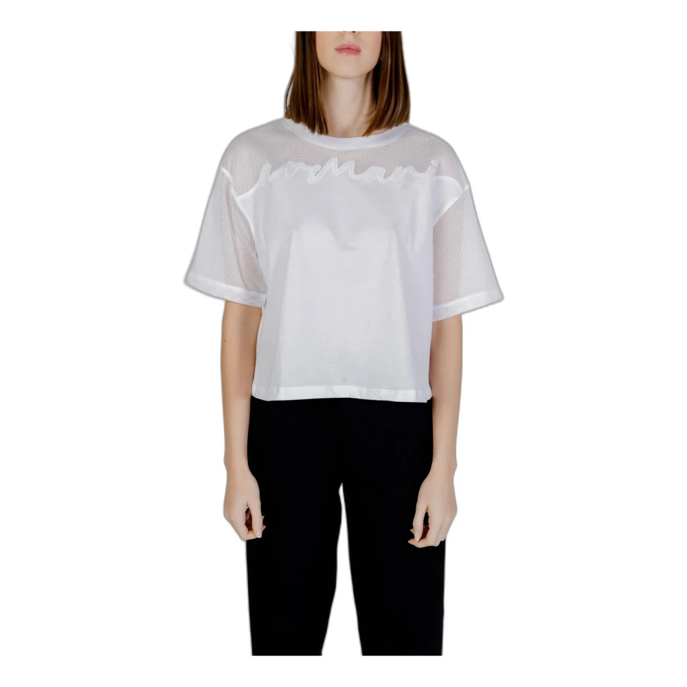 Armani Exchange Witte Biologisch Katoenen Crop T-shirt met Mesh White Dames