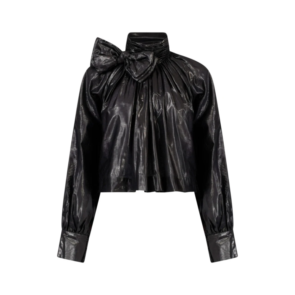 Mes Demoiselles Zwarte Blouse met Lange Mouwen en Hoge Hals Black Dames