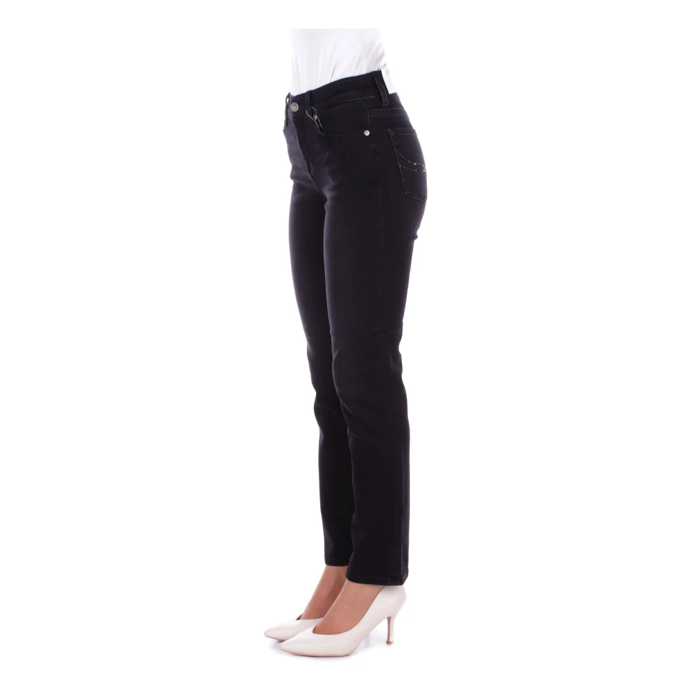 Liu Jo Zwarte Skinny Stretch Jeans met Strass Details Black Dames