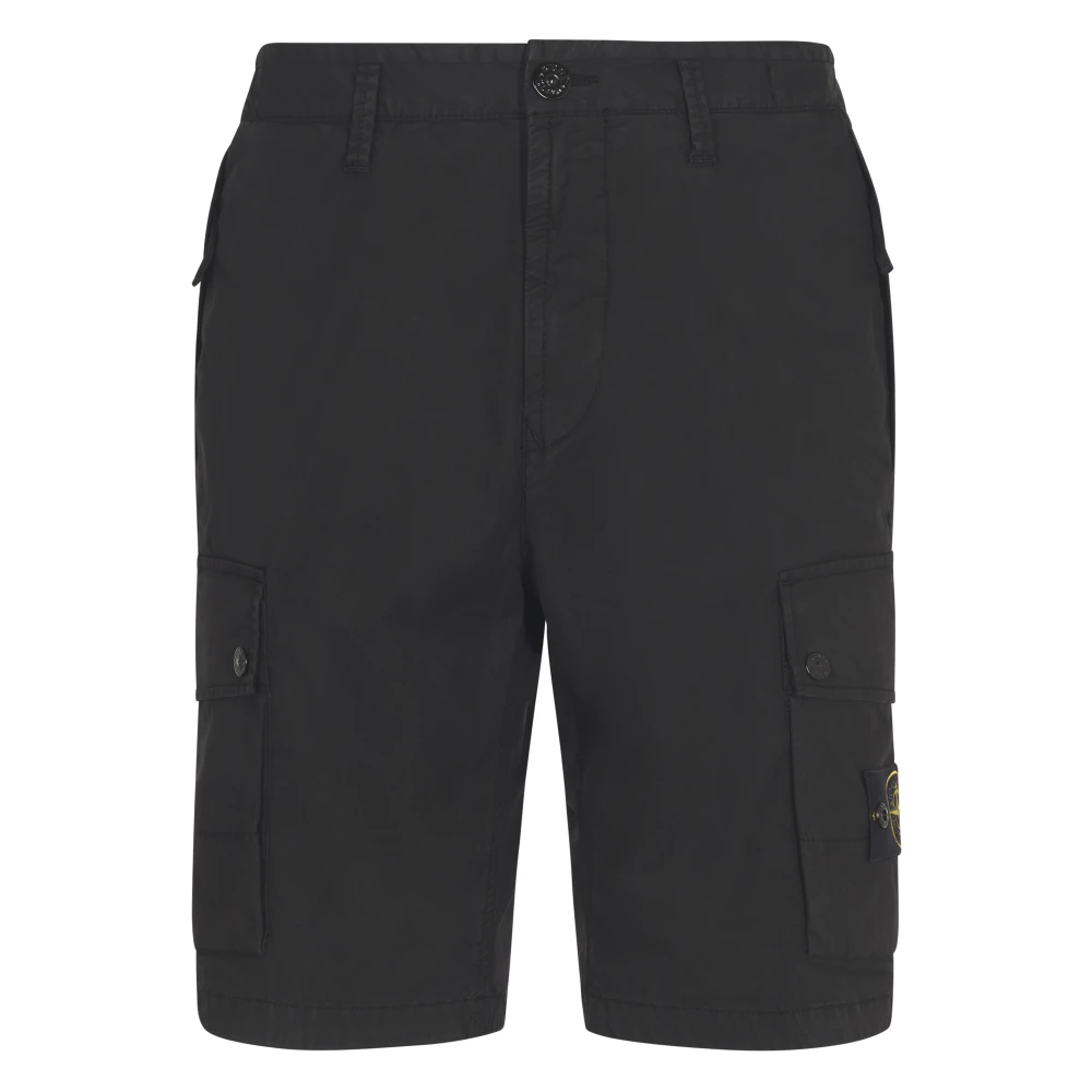 Stone Island Zwarte Cargo Bermuda Shorts met Badge Black Heren