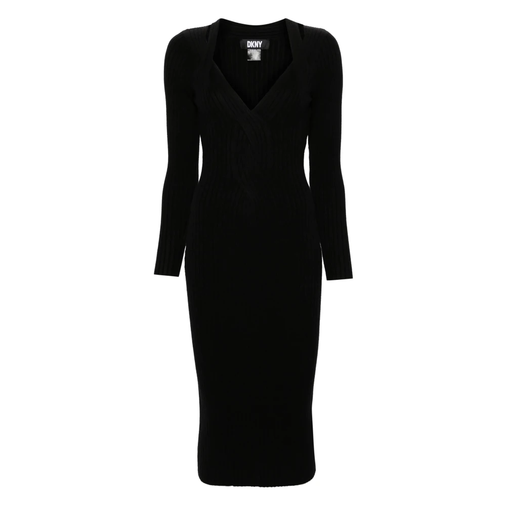 DKNY Ribtrui jurk in zwart Black Dames