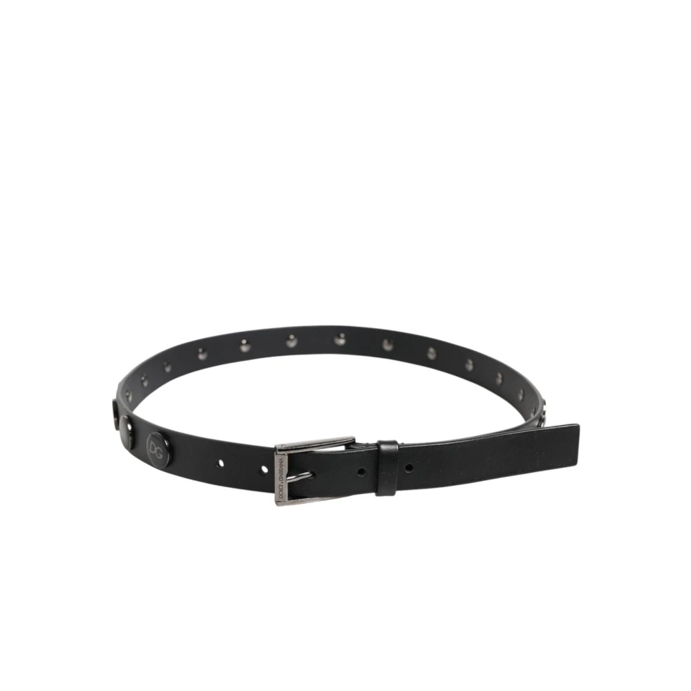 Dolce & Gabbana , Belts, Unisex, Black, One Size, Black Luxury Leather Studs Belt - Image 3